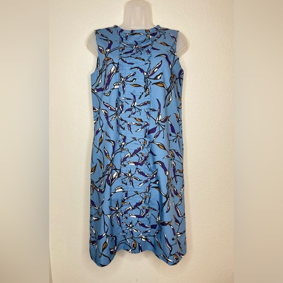 Max Mara‎ Printed Nola Dress Light Blue Floral Print Ruffle Shift Dress Sz 8 - Picture 3 of 8